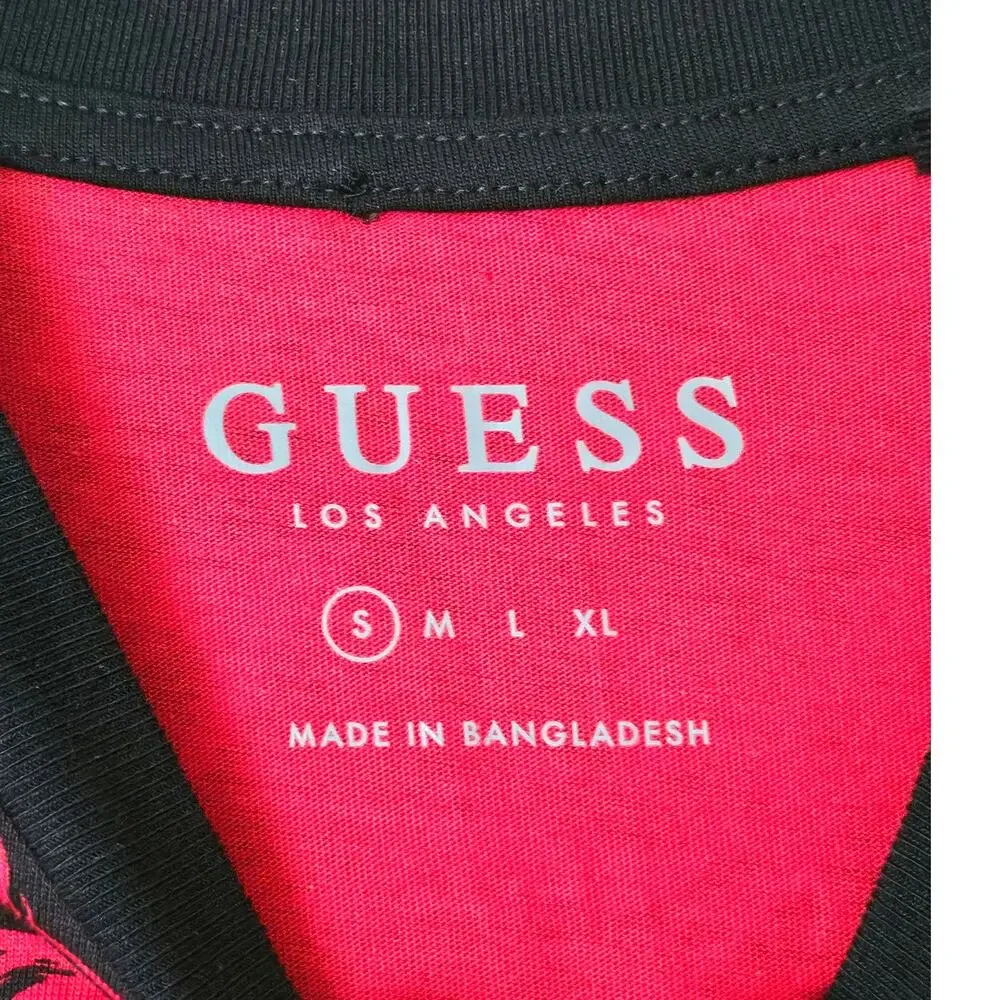 GUESS Men's Black Red Rose Print Graphic Tee Size S Y2K Streetwear Grunge Cotton - Picture 4 of 10